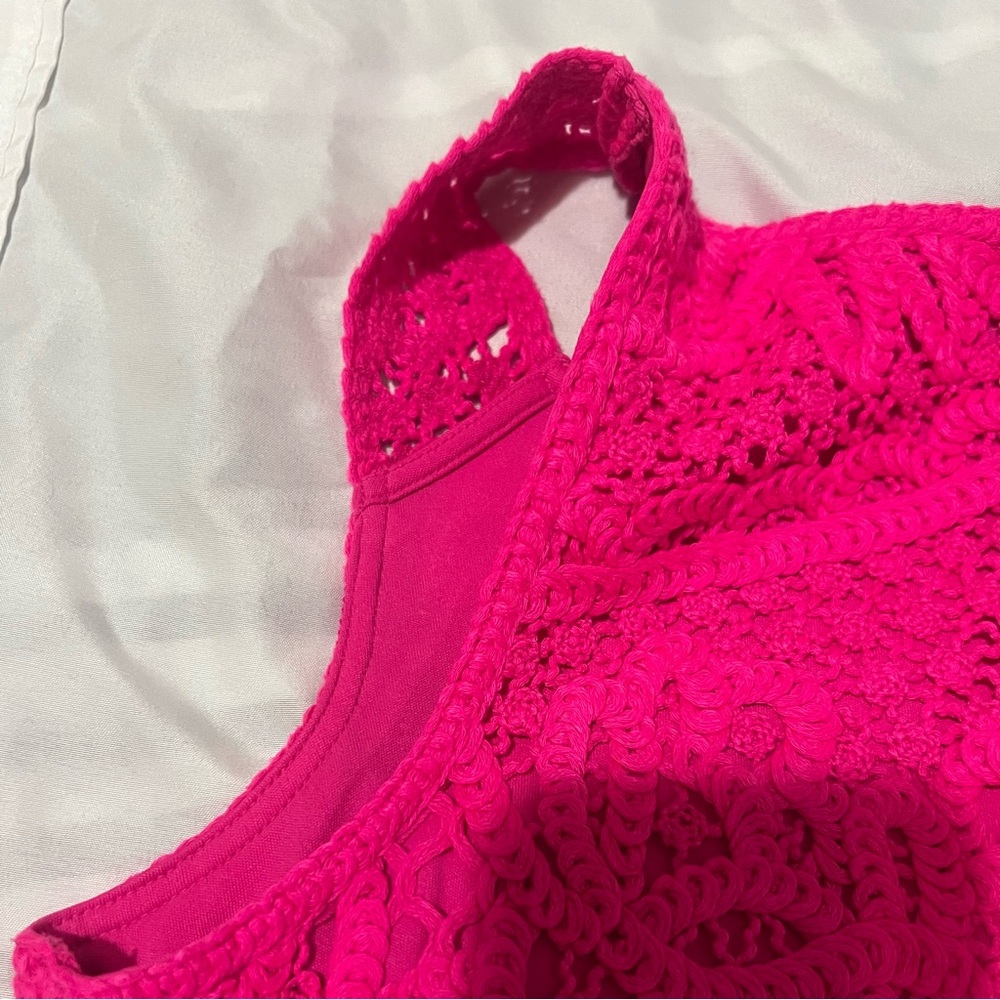 Lilly Pulitzer Astrid Crochet Shift Mini Dress in Pop Pink Size X-Small Hot Pink - Picture 12 of 13
